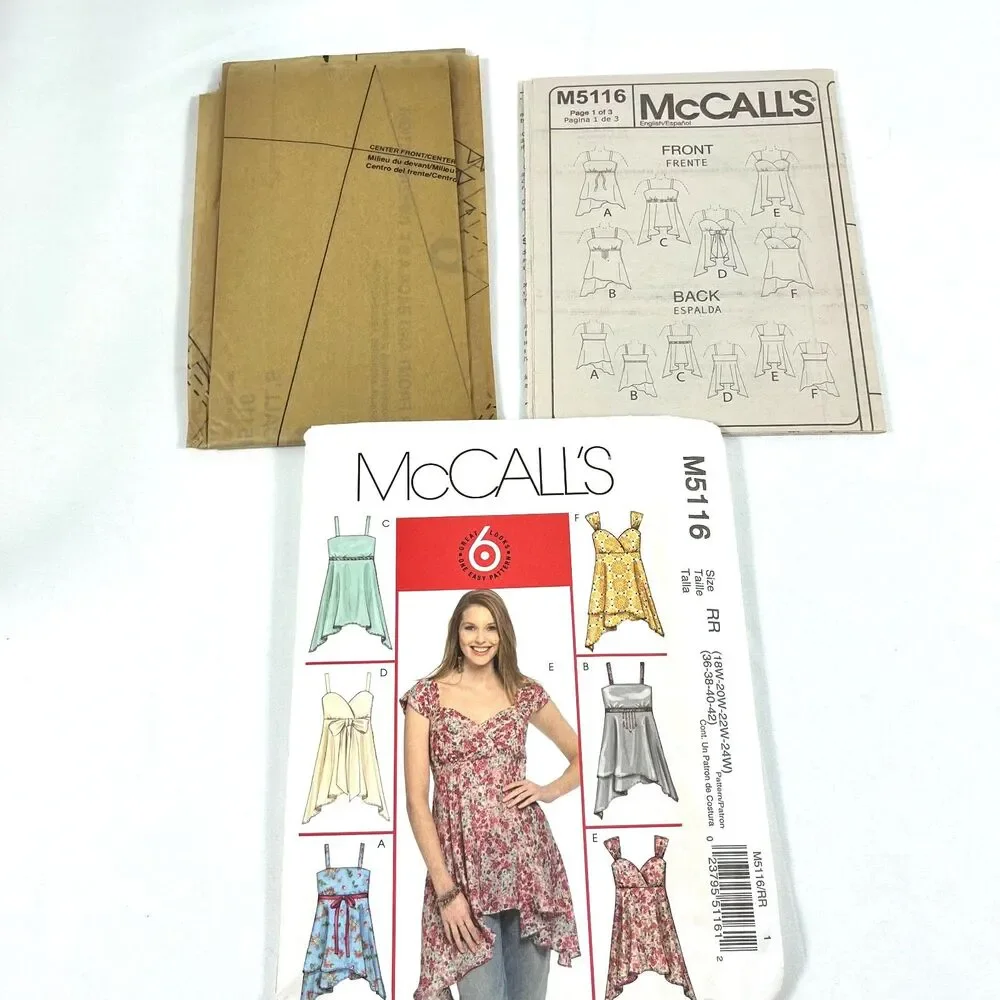 McCalls Sewing Pattern One Easy Pattern Six Looks M5116 Size RR 18W-24W Uncut